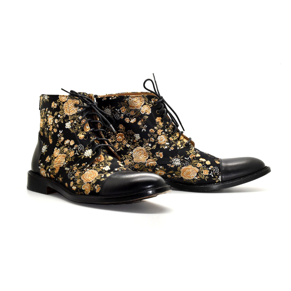 D0 Auth TAFT The Jack Eden Blk/Gold Floral Jacquard & Leather Cap Toe Boot Sz 46